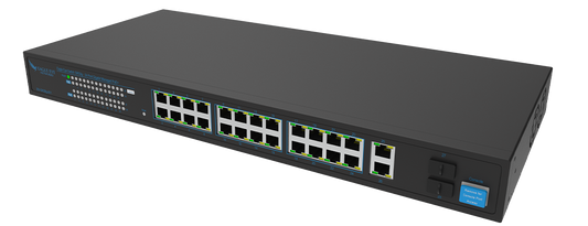 Eagle Eye SW28g 24-port Gigabit managed PoE+ switch with two RJ45 and two SFP uplinks